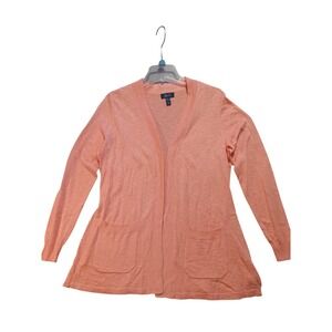 D&Co Beach Womens Peach Slub Knit Open Front Cardigan Sweater Small Pockets